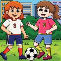 Female Soccer Player Playing Colored Cartoon vector