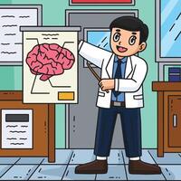 Neurologist Doctor with Brain Model Colored vector