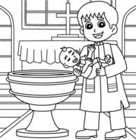 Baptism Baby Boy with Priest Coloring Page vector