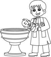 Baptism Baby Boy with Priest Isolated Coloring vector