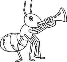 Ant Playing a Trumpet Isolated Coloring Page vector
