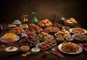 A table full of food including different types of food photo