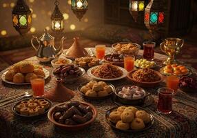 A table full of food and drinks photo