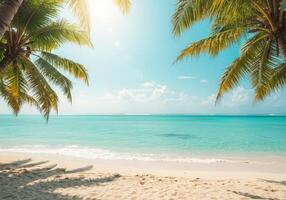 Tropical beach with palm trees and blue water photo