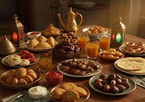 A table full of food and drinks photo