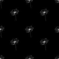 Minimalistic seamless pattern with hand-drawn white flowers on a black background. Elegant and modern line art design for textiles, wallpapers, and backgrounds. vector