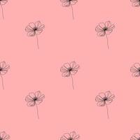 Seamless floral pattern with hand drawn black flowers on a soft pink background. Minimalistic and elegant line art design, perfect for textiles, wallpapers, packaging, and backgrounds. vector