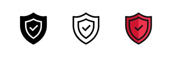 Shield check mark icon set. Protection approve sign. Safe icon vector