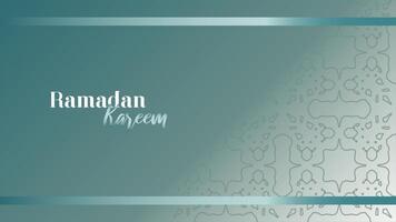 Elegant Ramadan Kareem design. Teal gradient background. Light teal accents. Horizontal layout. Islamic geometric pattern detail. Calligraphic text. Clean presentation. Festive greeting. vector