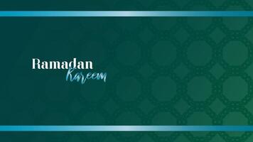 A festive Ramadan Kareem greeting design. Dark teal gradient background with subtle circular Islamic pattern. White calligraphic Ramadan Kareem text with a blue gradient effect. vector