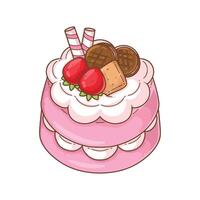 Cake with chocolate and strawberries. illustration isolated on white background. vector