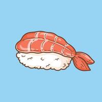 Illustration of a sushi roll with shrimp on a blue background vector