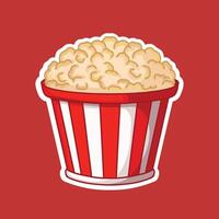 Popcorn in red striped box on red background. illustration vector
