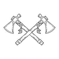 Two crossed axes icon in outline style isolated on white background. Weapon symbol stock illustration. vector