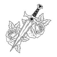 illustration of a dagger with a handle and a bouquet of roses. vector