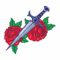 Illustration of a dagger with a red rose on a white background vector
