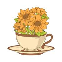 Cup of tea with flowers. illustration in cartoon style vector