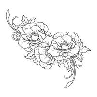 Decorative peony flowers, design elements. Can be used for cards, invitations, banners, print design. Floral background in line art style vector
