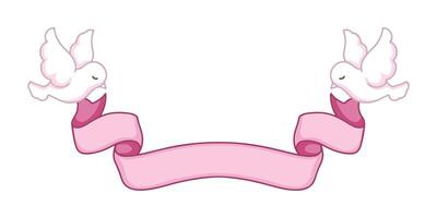 illustration of two white doves with pink ribbon on white background vector