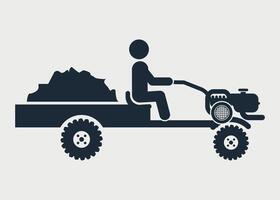 black icon walk-behind tractor sign on white background vector