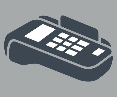 gray icon sign of contactless payment terminal on white background