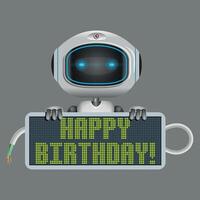 robot with happy birthday sign on white background vector