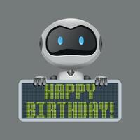 robot with happy birthday sign isolated on white background vector