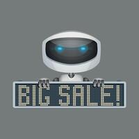 mechanic robot with sale sign on white background vector