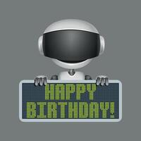 mechanic robot with happy birthday sign on white background vector