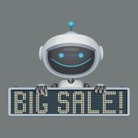 mechanic robot with big sale sign on white background vector