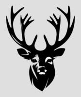 black and white icon of deer head with antlers isolated on white background vector