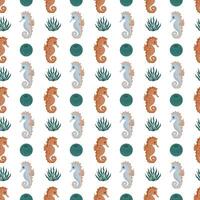 Seahorse, algae and coral seamless pattern, ocean pattern vector