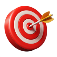 3D illustration of a red target with a precisely placed yellow arrow, signifying a successful goal. png