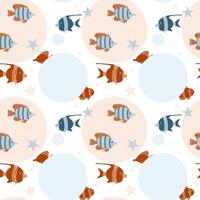 Fish seamless pattern, hand drawn circles and background. Ocean, sea, aquarium pattern vector