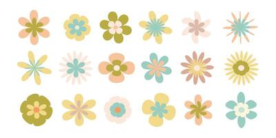 Set of bright flowers, colorful collection of different colored flowers, flower heads, buds. Collection of abstract flowers in minimalist style. vector