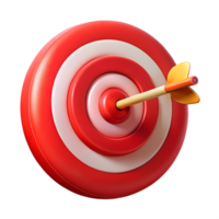 A vibrant, 3D illustration of a red target with a precisely placed yellow arrow, signifying a successful goal. png