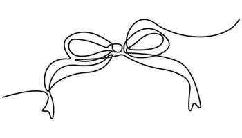Decorative ribbon bow in continuous line art drawing style. simple vector