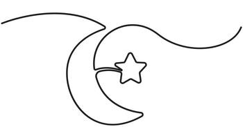 Moon single line art, continuous one line drawing of Isolated outline art simple vector