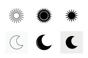 Sun and moon icons set. Dark and light mode symbol vector