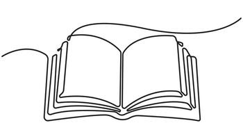 Open book continuous one line drawing and simple design educational concept vector