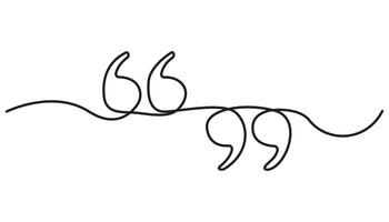 Single continuous line drawing of a quote mark. One continuous line of a quote mark drawing. illustration vector