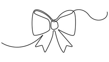 Decorative ribbon bow in continuous line art drawing style. vector