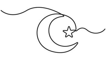 Continuous one line drawing of Moon and star minimalist simple vector
