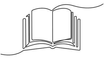 One line drawing of opened book isolated on white background. Continuous one line drawing of open book, educational concept vector