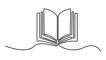 One line drawing of opened book isolated on white background. Continuous one line drawing of open book vector