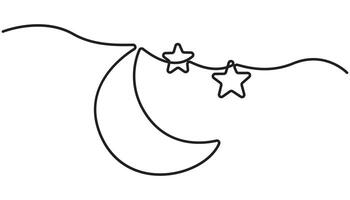 Continuous one line drawing of Moon and star outline illustration vector