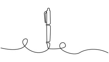 One continuous line drawing of pen writing wave thin stroke. Pencil symbol of study and education concept in simple linear style simple vector