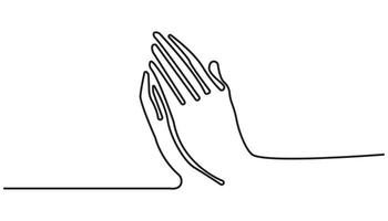 Praying hand continuous one line drawing with outline illustration simple vector
