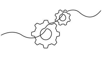 Continuous one line drawing of machine gear. One line drawing illustration of gear wheel. simple vector