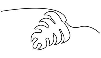 One continuous line drawing monstera leaf illustration. Tropical leaf monoline design simple vector